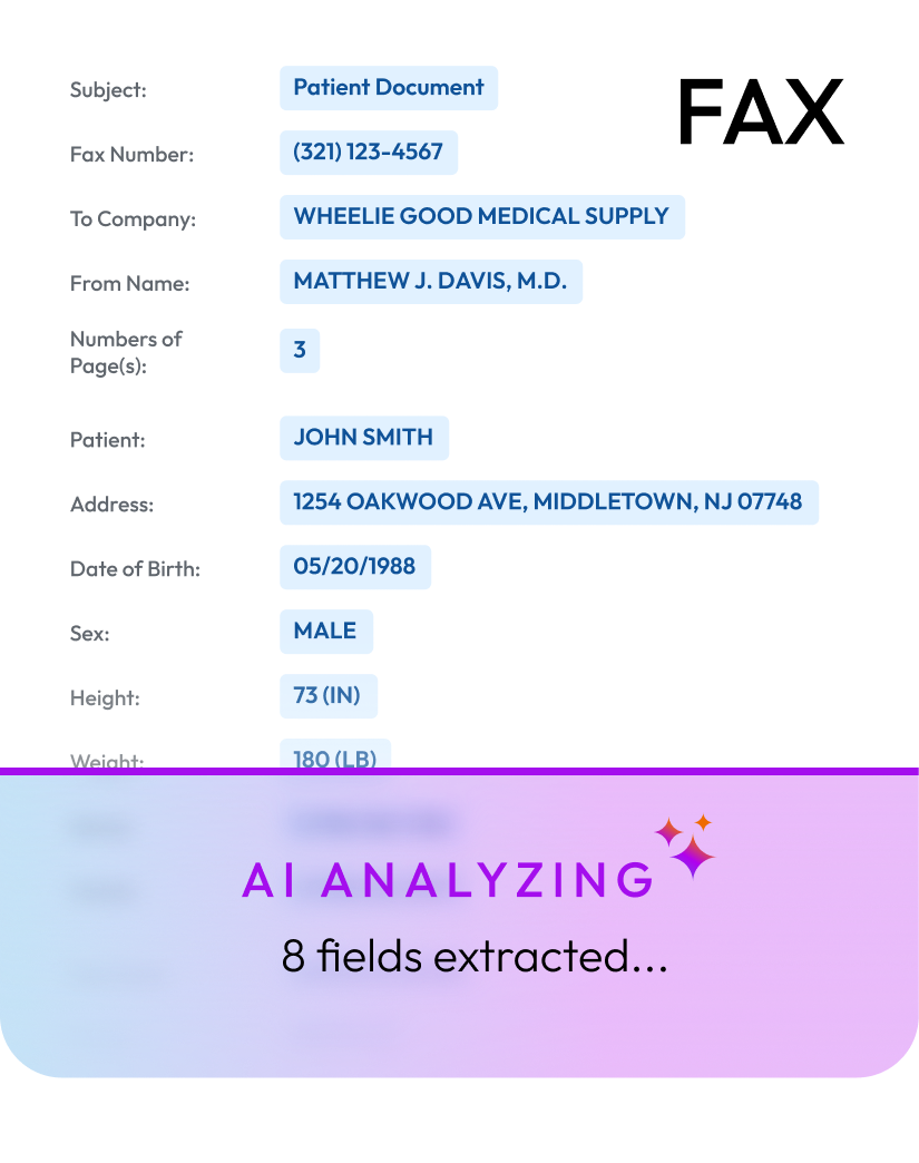 Incoming fax with AI-extracted patient fields